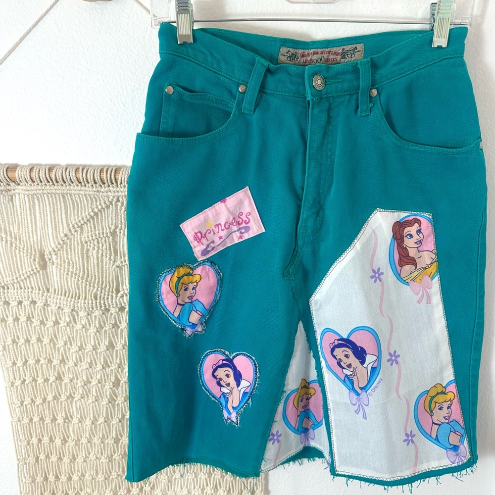 Disney Princess Levi Teal Pink Vintage Handmade Jean Magical Disneyland Skirt S